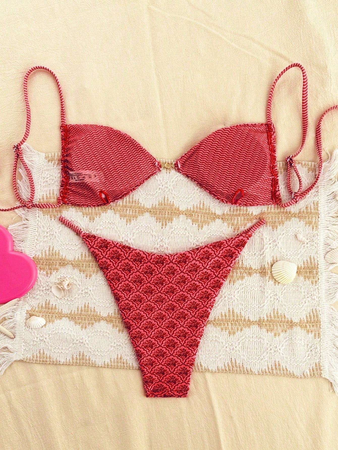 Swim Mod 2026 Women's Summer Beach Floral Print Sexy Bikini Swimwear Set, Random Print Bikinis For Women Sets Red Bottoms Bikini