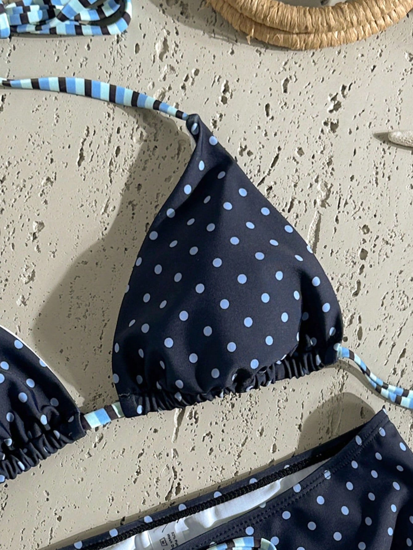 Swim Mod 2026SS New Women's Swimwear Navy Blue Polka Dot Bikini Sets,Summer Tropical Holiday Vacation,Vintage Beach/Resort Bathing Suits,Boho Sweet Set