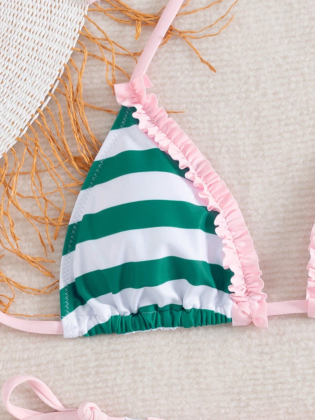 Swim Mod 2pcs Green Floral Print Sexy Backless Halter Lace-Up Women Swimwear Set, Summer