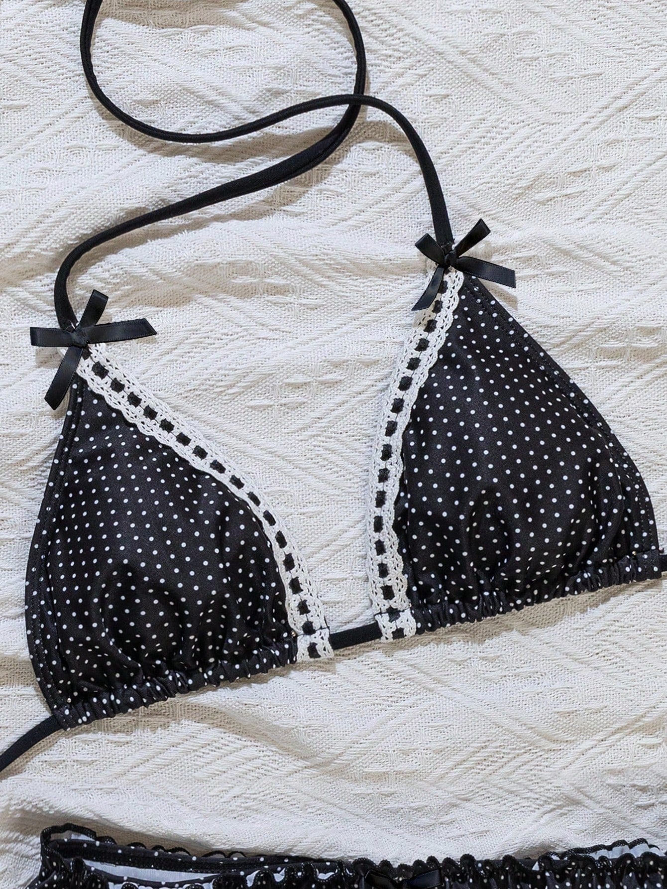 Swim Mod 2pcs/Set Polka Dot Print Halter Neck Bowknot Ruffled Hem Bottom Cute Girl Bikini Swimwear Set For Women For Summer Beach Vacation