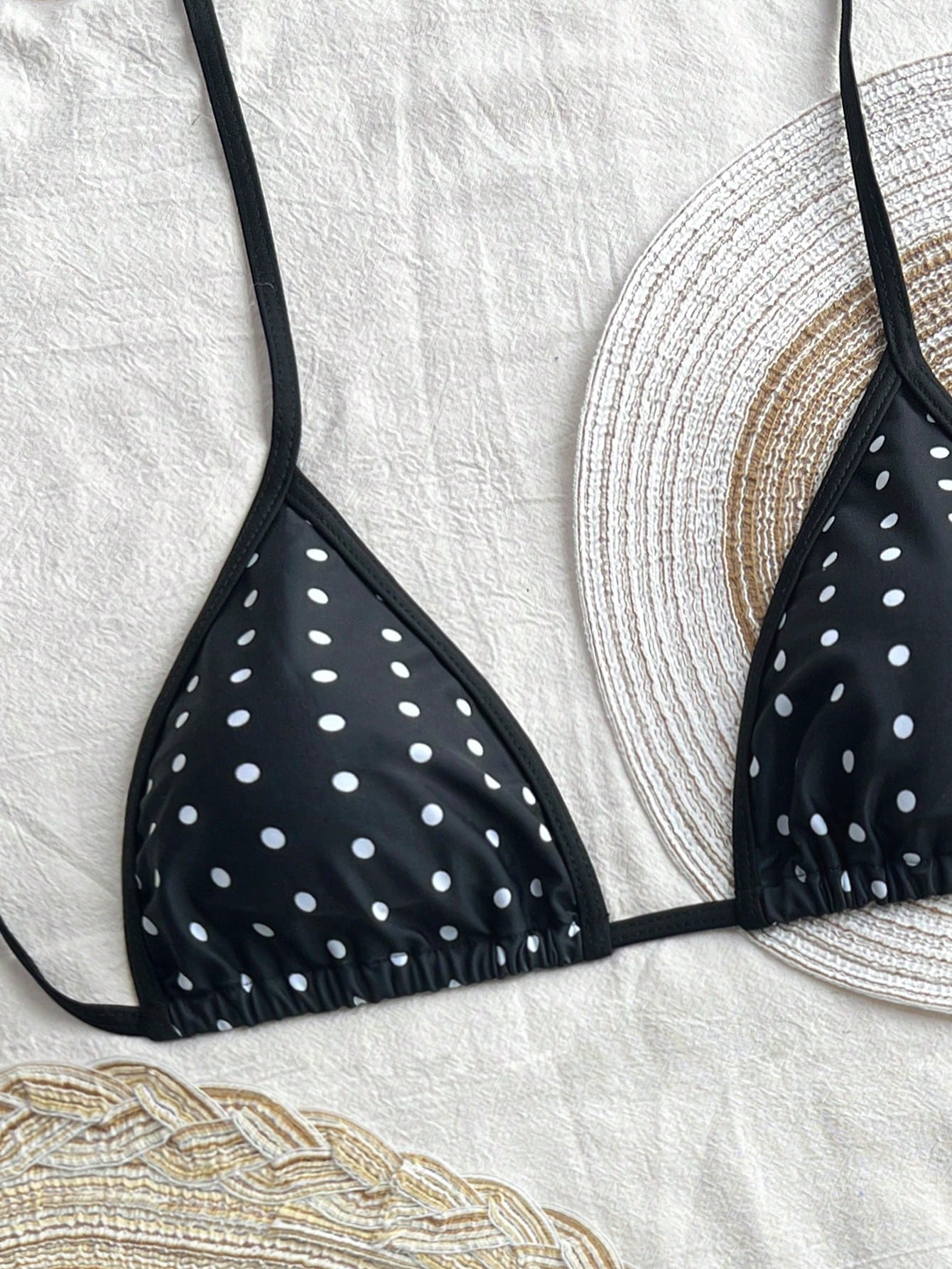 Swim Mod 2pcs/Set Spring Break Women Beachwear Summer Outfits: Spaghetti Strap Polka Dot Print Top And Contrast Ruffle Trim Bikini Bottom Bikini Set Set