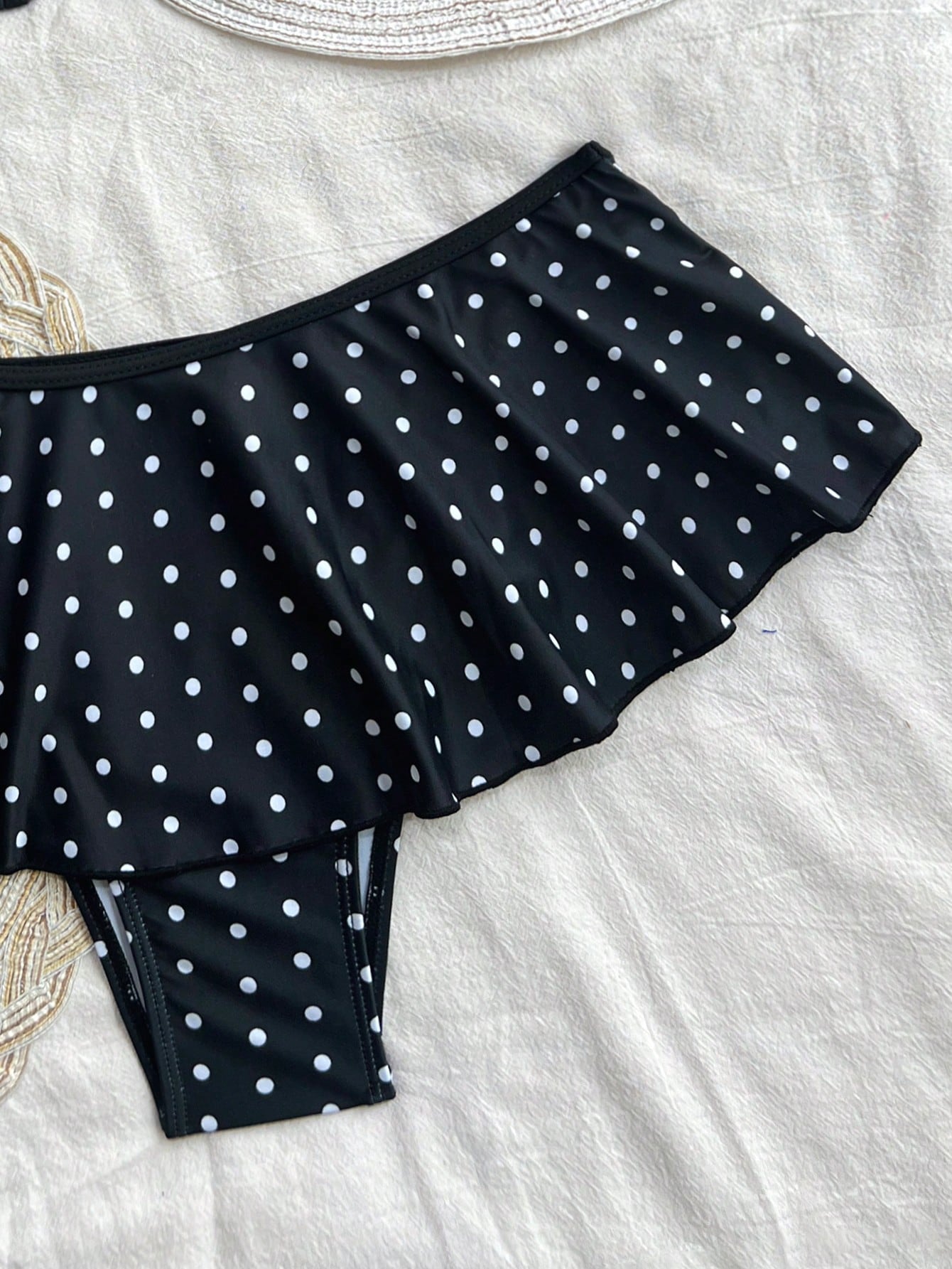 Swim Mod 2pcs/Set Spring Break Women Beachwear Summer Outfits: Spaghetti Strap Polka Dot Print Top And Contrast Ruffle Trim Bikini Bottom Bikini Set Set