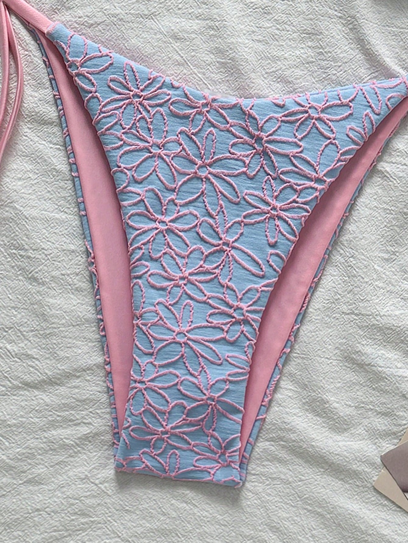 Swim Mod 2pcs/Set Springbreak Vacation Floral Texture Halter Triangle Side Tie Swim Trunks Cute Bikini Swimsuit For Summer