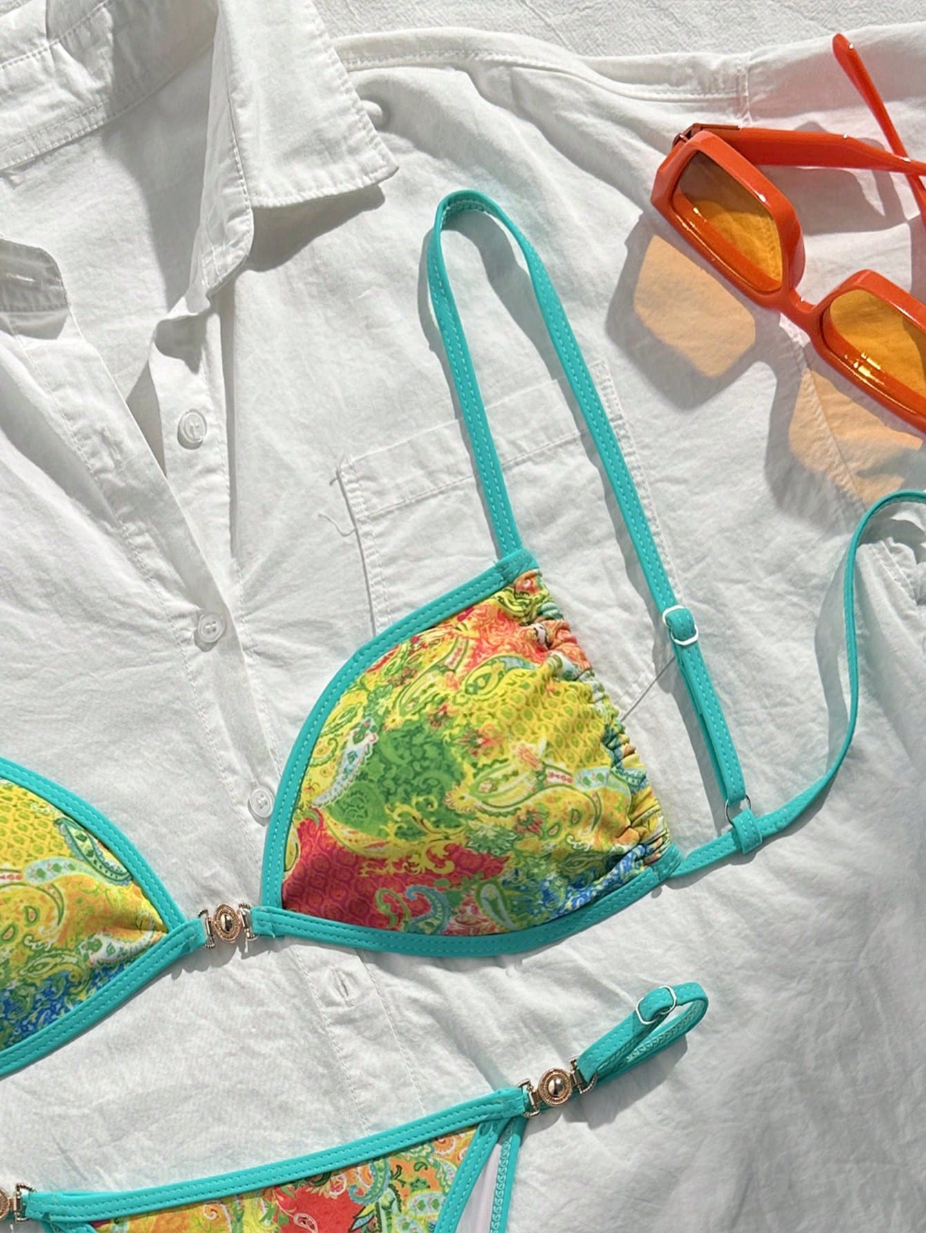 Swim Mod 2pcs/Set Women's Beach Vacation Valentine's Day Beach Party Swimwear, Multicolor Printed Bikini For Summer