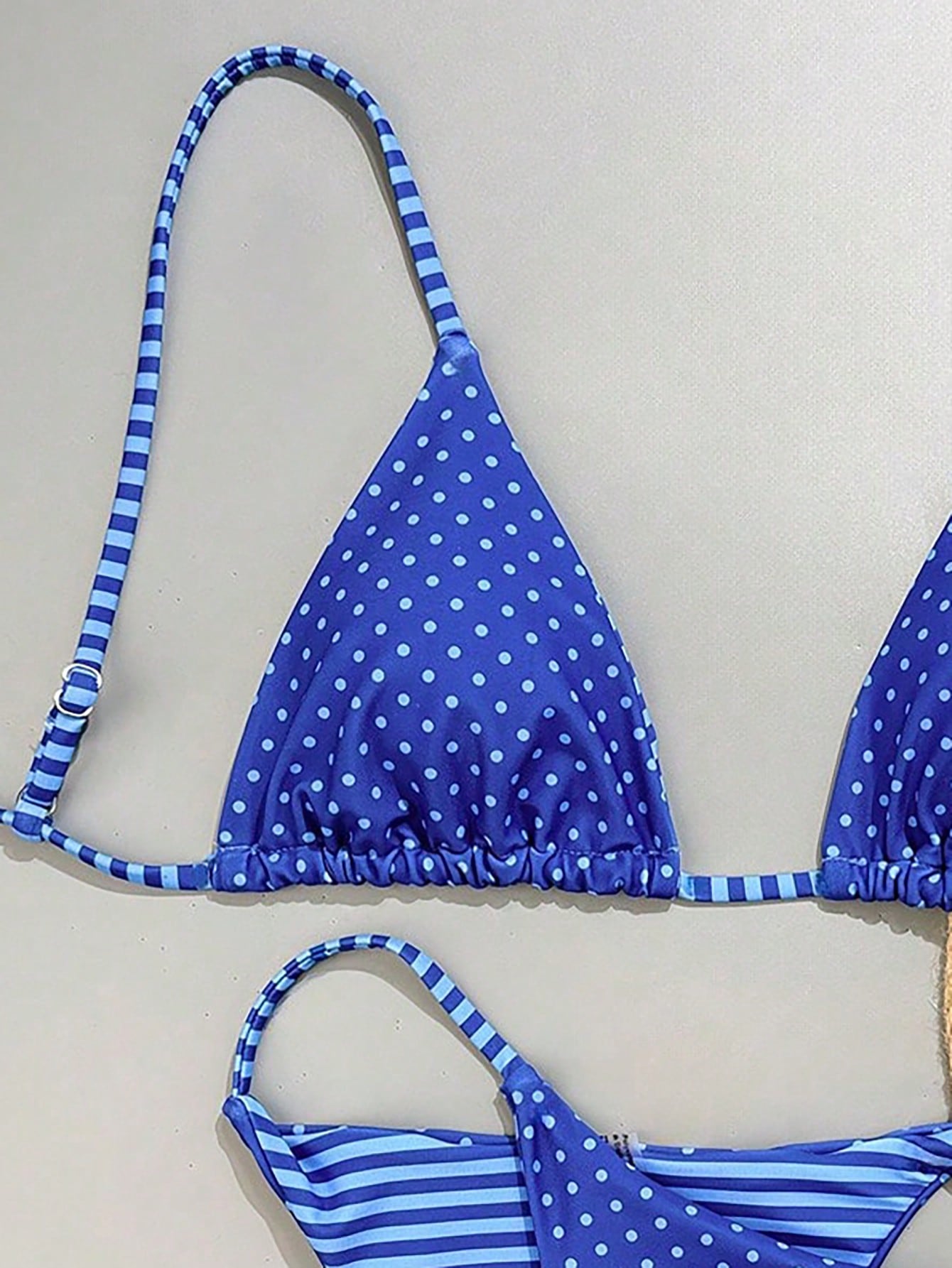 Swim Mod 2pcs/Set Women's Reversible Striped & Polka Dot Print Casual Bikini Swimwear Set
