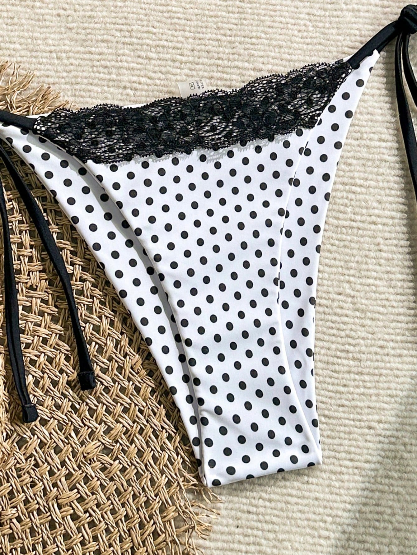 Swim Mod 2pcs/Set Women Summer Beach Lace Polka Dot Print Halter Tie Sexy Bikini Swimsuit Set, Random Print