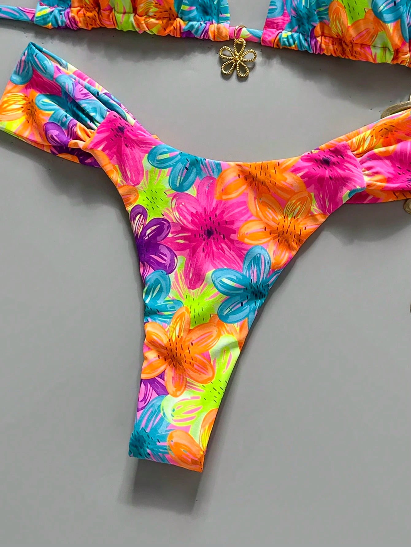 Swim MOD 2pcs Spring/Summer Vacation Random Print Cherry Accessory Halter Triangle Bikini Top And Bikini Bottom Sexy Women's Swimsuit Set