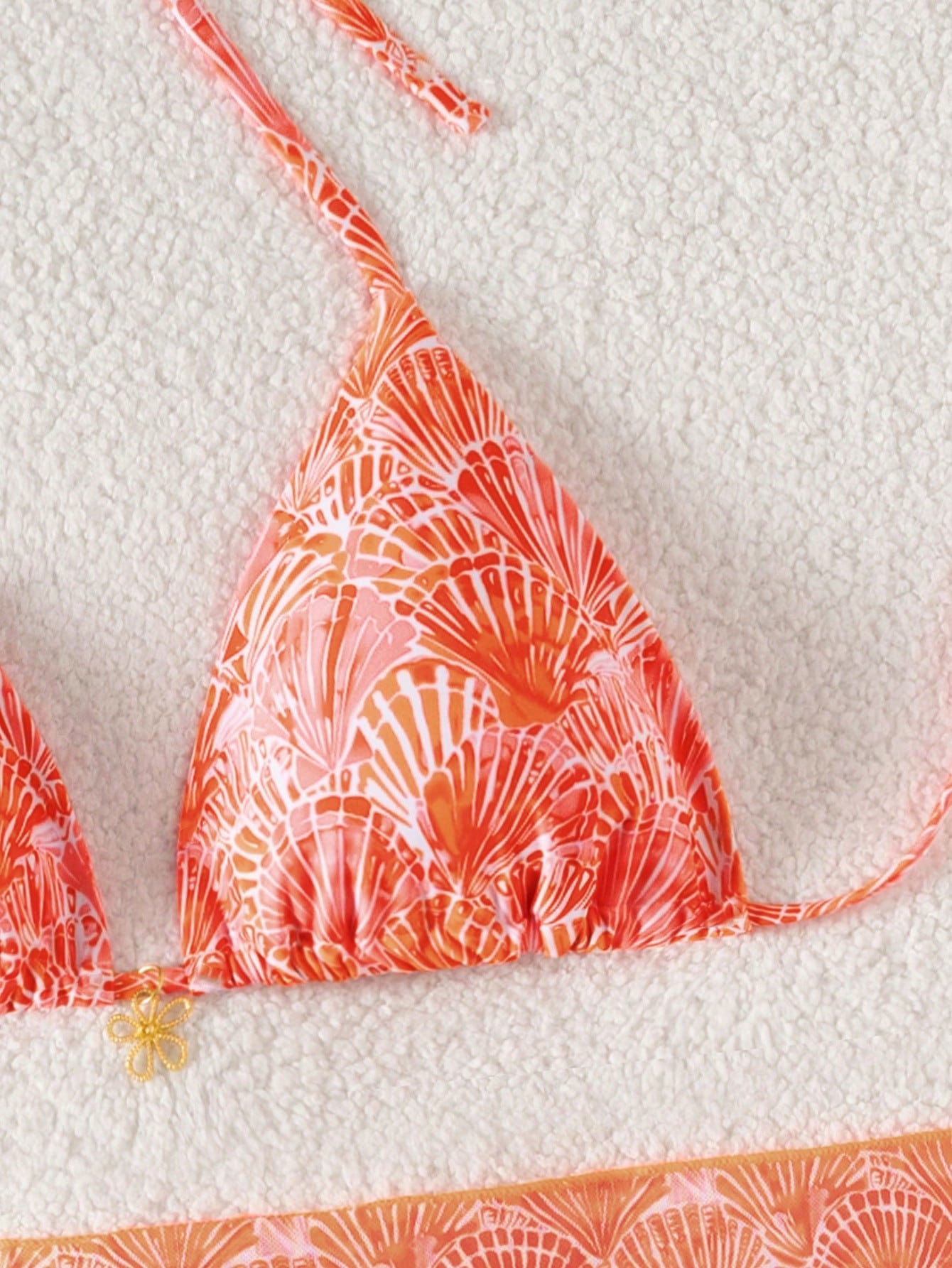 Swim Mod 3pcs/Set Women's Beach Outfits,Orange And White Summer Casual Floral Halter Top,Side Tie Bikini Bottoms&Solid Mesh Skirt,Holiday Vacation Outfit Set