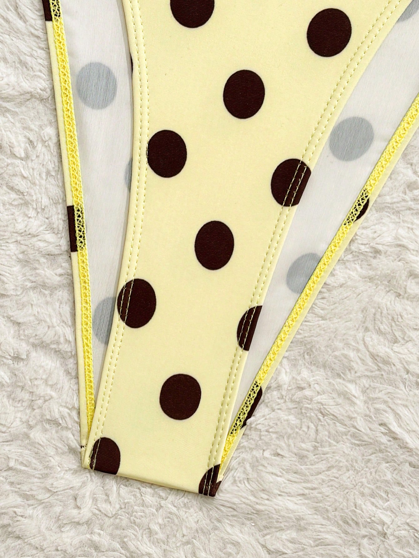 Swim Mod 3pcs Women Yellow Vintage Polka Dot Bikini Set,Spaghetti Strap Deep V Backless Tie Triangle Top,Layered Ruffle Gathered Skirt Summer Beach Holiday