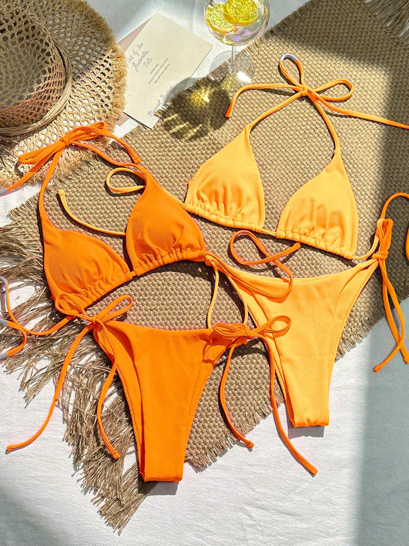 Swim Mod 4pcs/Set Solid Color Halter Bikini Swimsuit Set For Summer Beach Vacation