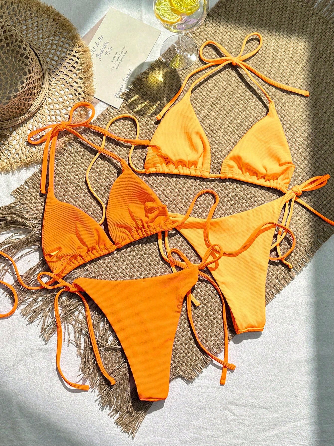 Swim Mod 4pcs/Set Solid Color Halter Bikini Swimsuit Set For Summer Beach Vacation