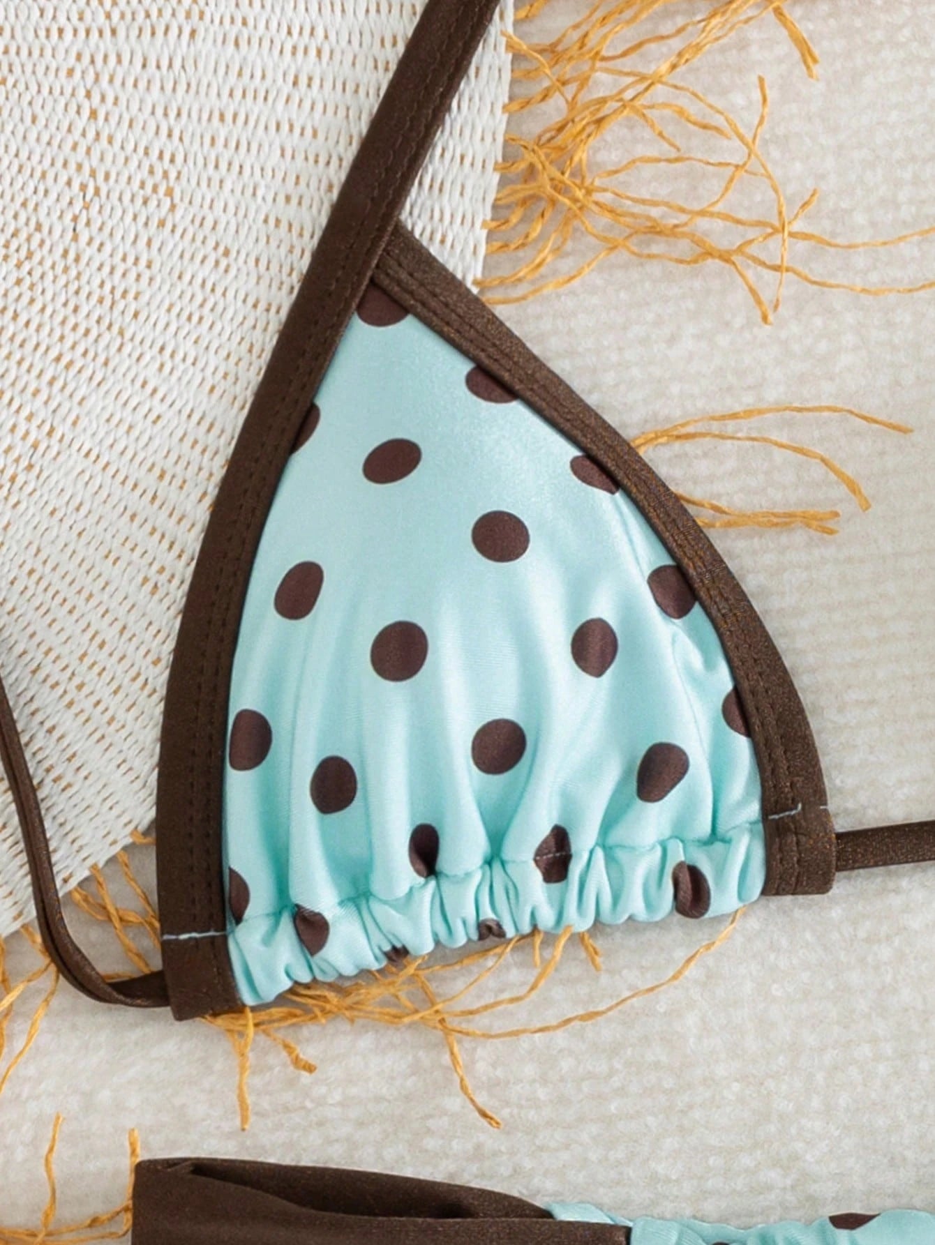 Swim Mod Contrast Color Polka Dot Print Halter Neck Tied Two Pieces Swimwear Set, Spring/Summer