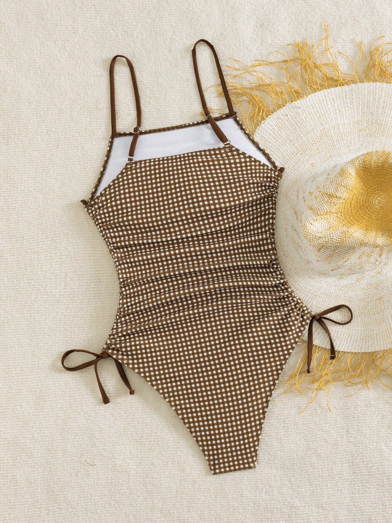 Swim Mod Cute Girls Casual Vacation Youthful Ditsy Floral Random Print Outing Beach Swimsuit Drawstring Tie-Up Slimming Backless One-Piece Swimsuit
