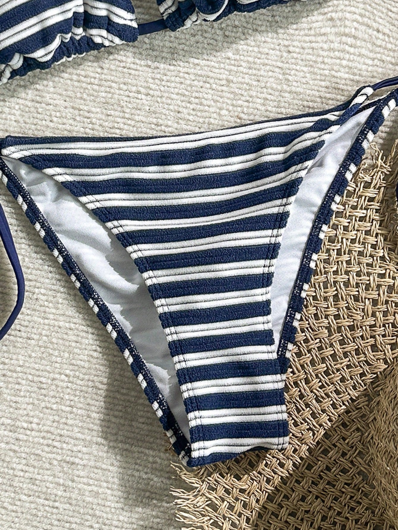 Swim Mod Cute Multicolor Women's Halter Tie Back Striped Bikini Set Fabric With Tie Side Bottom