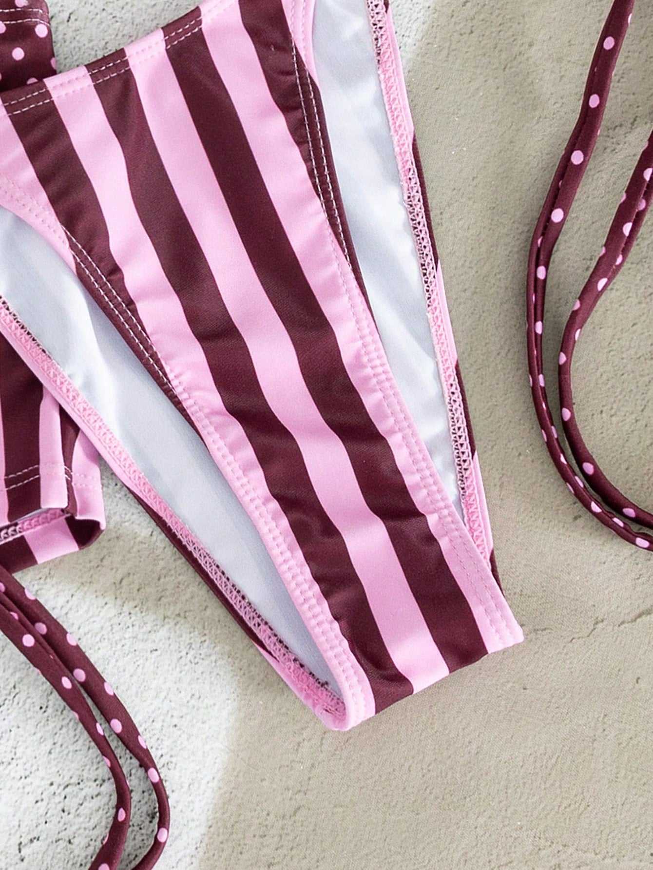 Swim Mod Dark Pink Stripe 3-Piece Swimwear Women,Halter Strap Bikini Top, Printed Triangle Bottoms,Summer Casual Sexy Tropical Beach Party Holiday Vacation