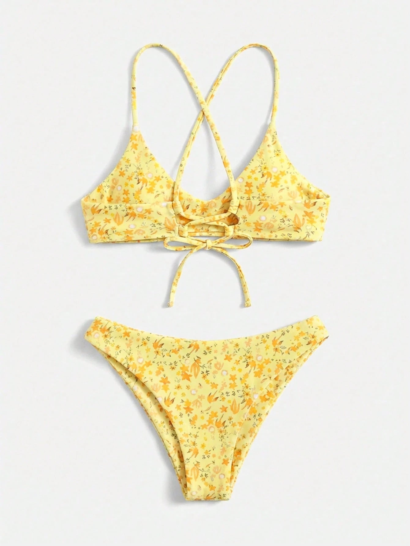 Swim Mod Ditsy Floral Bikini Set For Beach Vacation Yellow Summer Cute