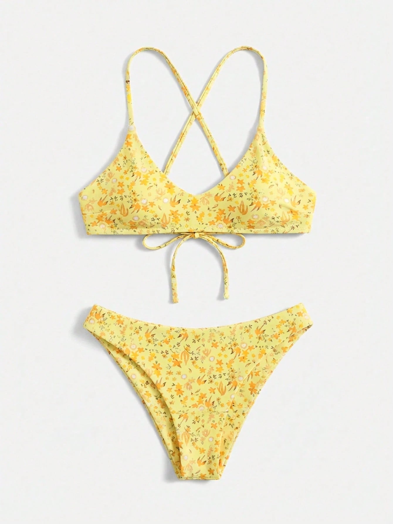 Swim Mod Ditsy Floral Bikini Set For Beach Vacation Yellow Summer Cute