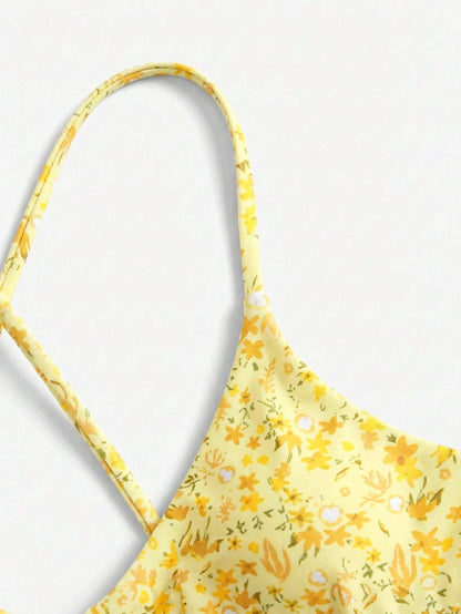 Swim Mod Ditsy Floral Bikini Set For Beach Vacation Yellow Summer Cute