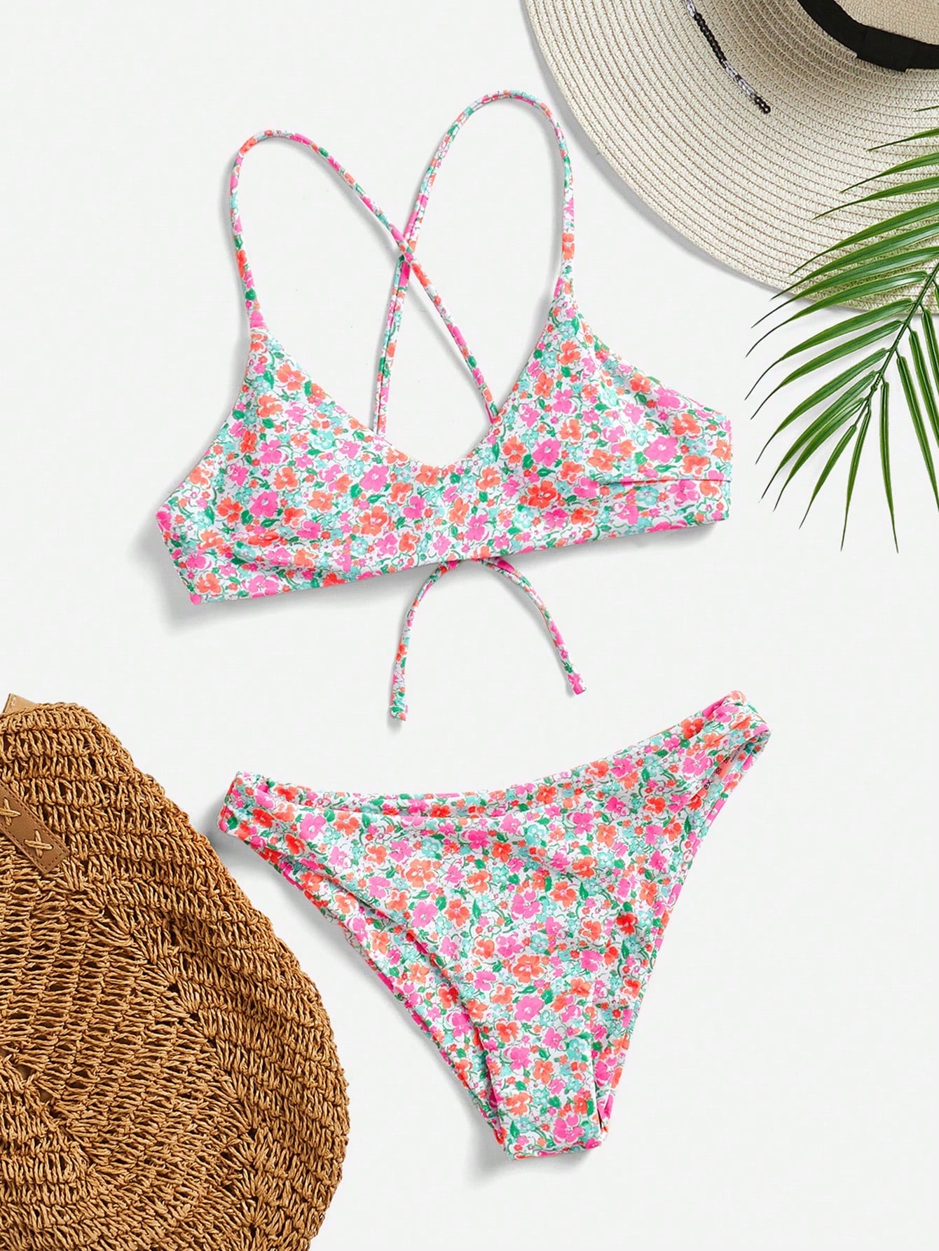 Swim Mod Ditsy Floral Bikini Set For Beach Vacation Yellow Summer Cute