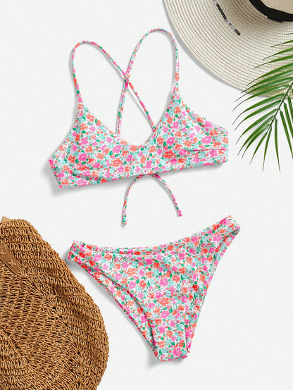 Swim Mod Ditsy Floral Bikini Set For Beach Vacation Yellow Summer Cute