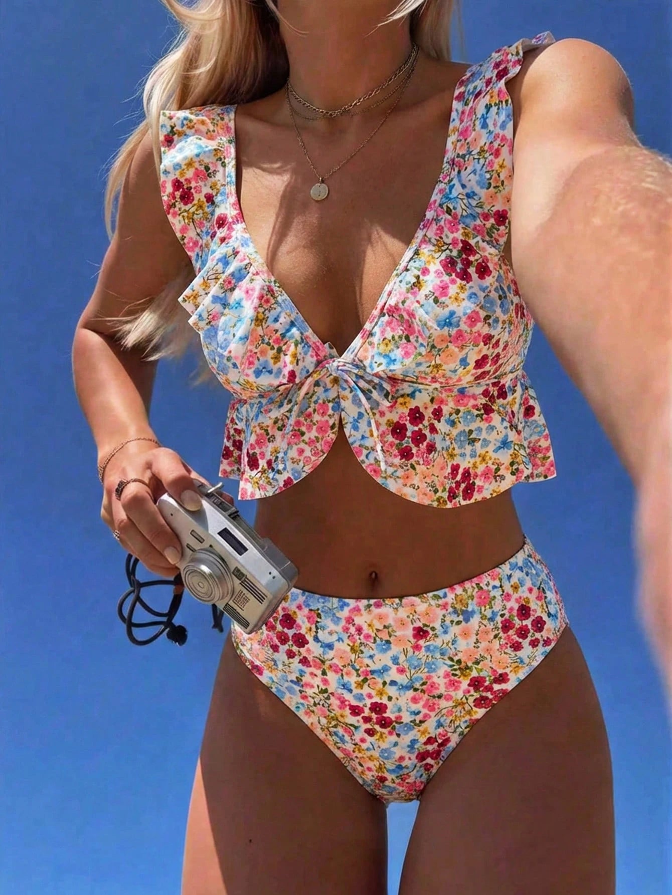 Swim Mod Floral Ditsy Print Cute Sweet Elegant Tropical Vintage Casual Vacation Beach Vacation Seaside Women's Tank Top Camisole Bikini Brown Polka Dot Summer