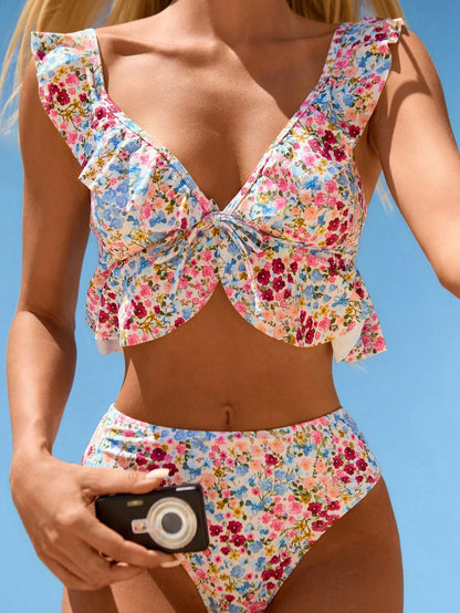 Swim Mod Floral Ditsy Print Cute Sweet Elegant Tropical Vintage Casual Vacation Beach Vacation Seaside Women's Tank Top Camisole Bikini Brown Polka Dot Summer