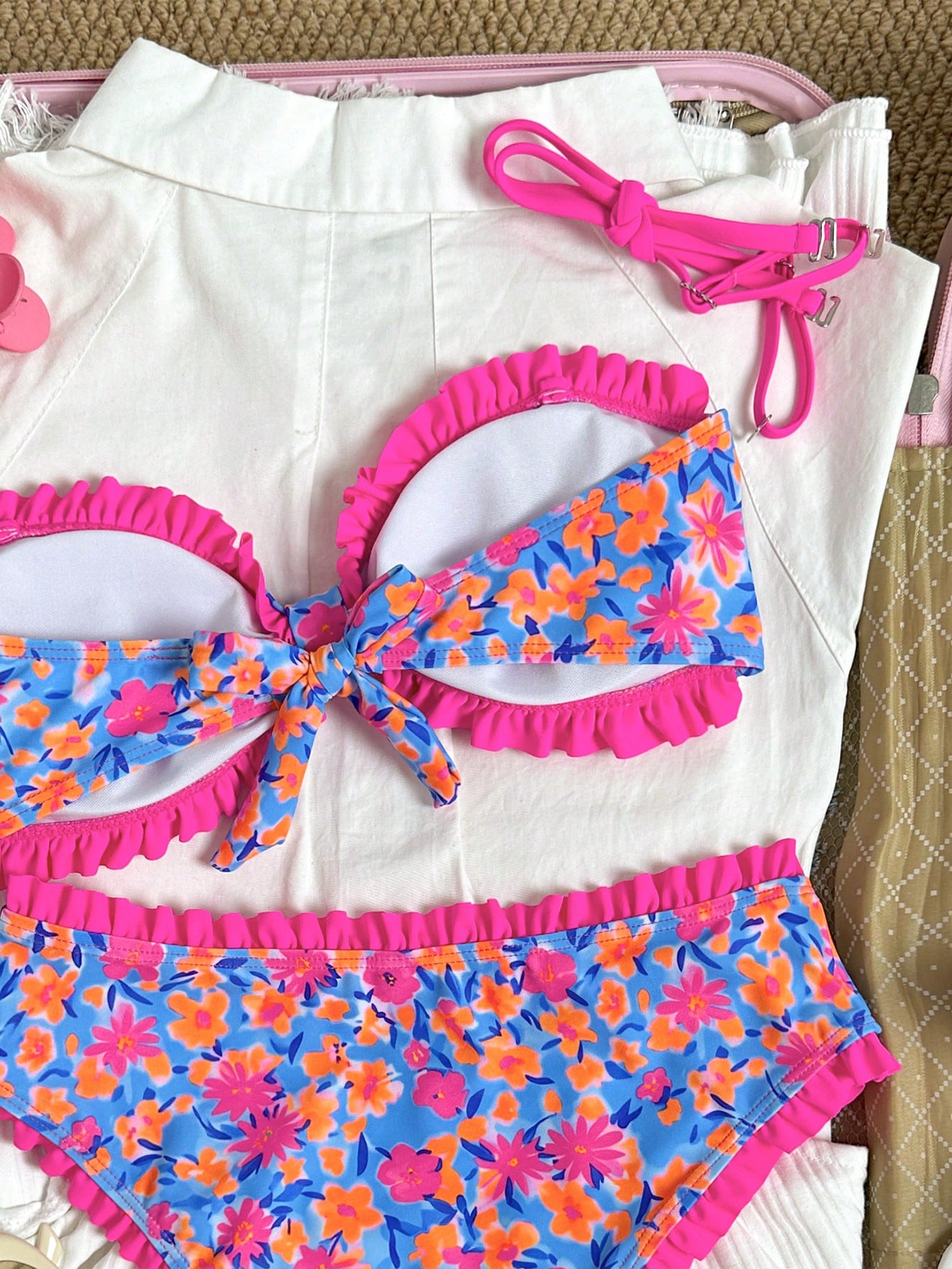 Swim Mod Girls Polka Dot Print Flat Chest Ruched Swimsuit Top Plus High Waist Ruched Ruffle Bikini Bottoms Women Swimsuit Set