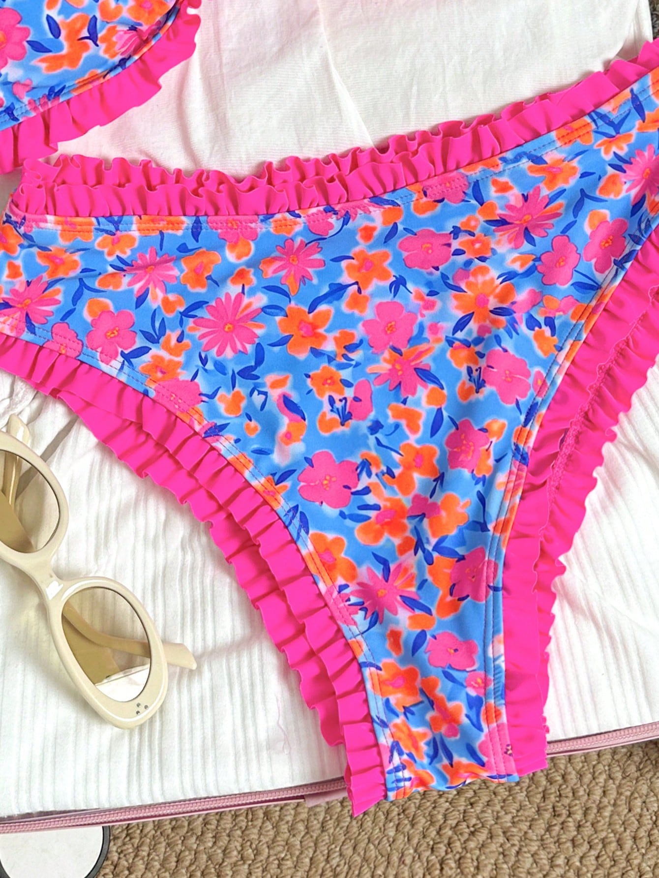 Swim Mod Girls Polka Dot Print Flat Chest Ruched Swimsuit Top Plus High Waist Ruched Ruffle Bikini Bottoms Women Swimsuit Set