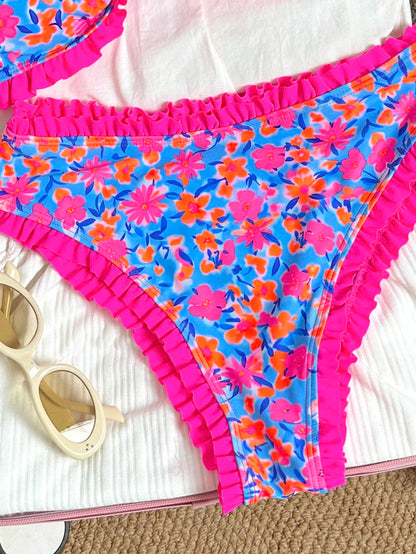 Swim Mod Girls Polka Dot Print Flat Chest Ruched Swimsuit Top Plus High Waist Ruched Ruffle Bikini Bottoms Women Swimsuit Set