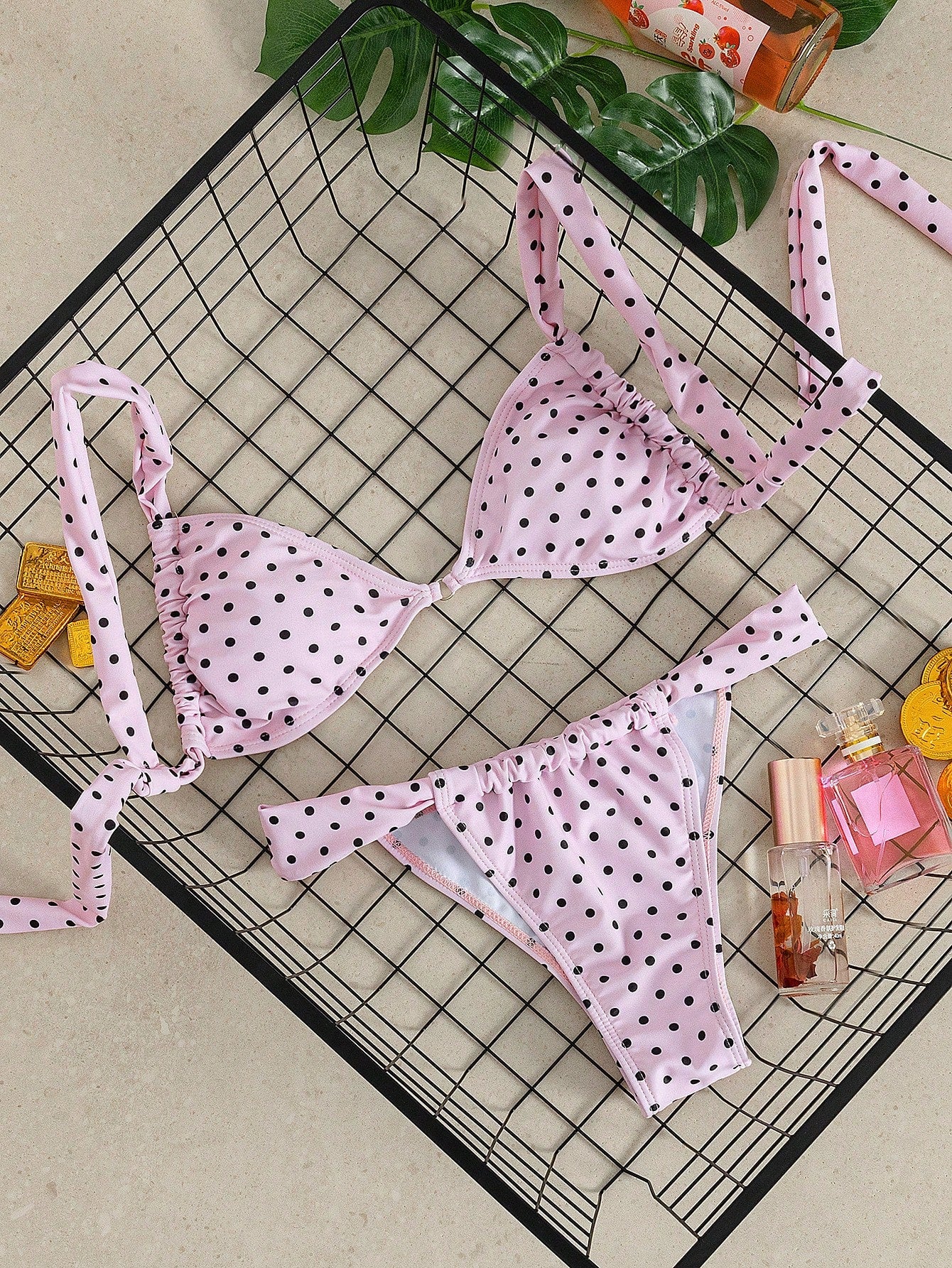 Swim Mod New Arrival Spring/Summer French Retro Lavender Polka Dot Sweet & Spicy Teenage Girl Bikini Set, Beach Vacation Two Pieces Swimwear