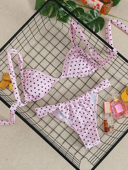 Swim Mod New Arrival Spring/Summer French Retro Lavender Polka Dot Sweet & Spicy Teenage Girl Bikini Set, Beach Vacation Two Pieces Swimwear