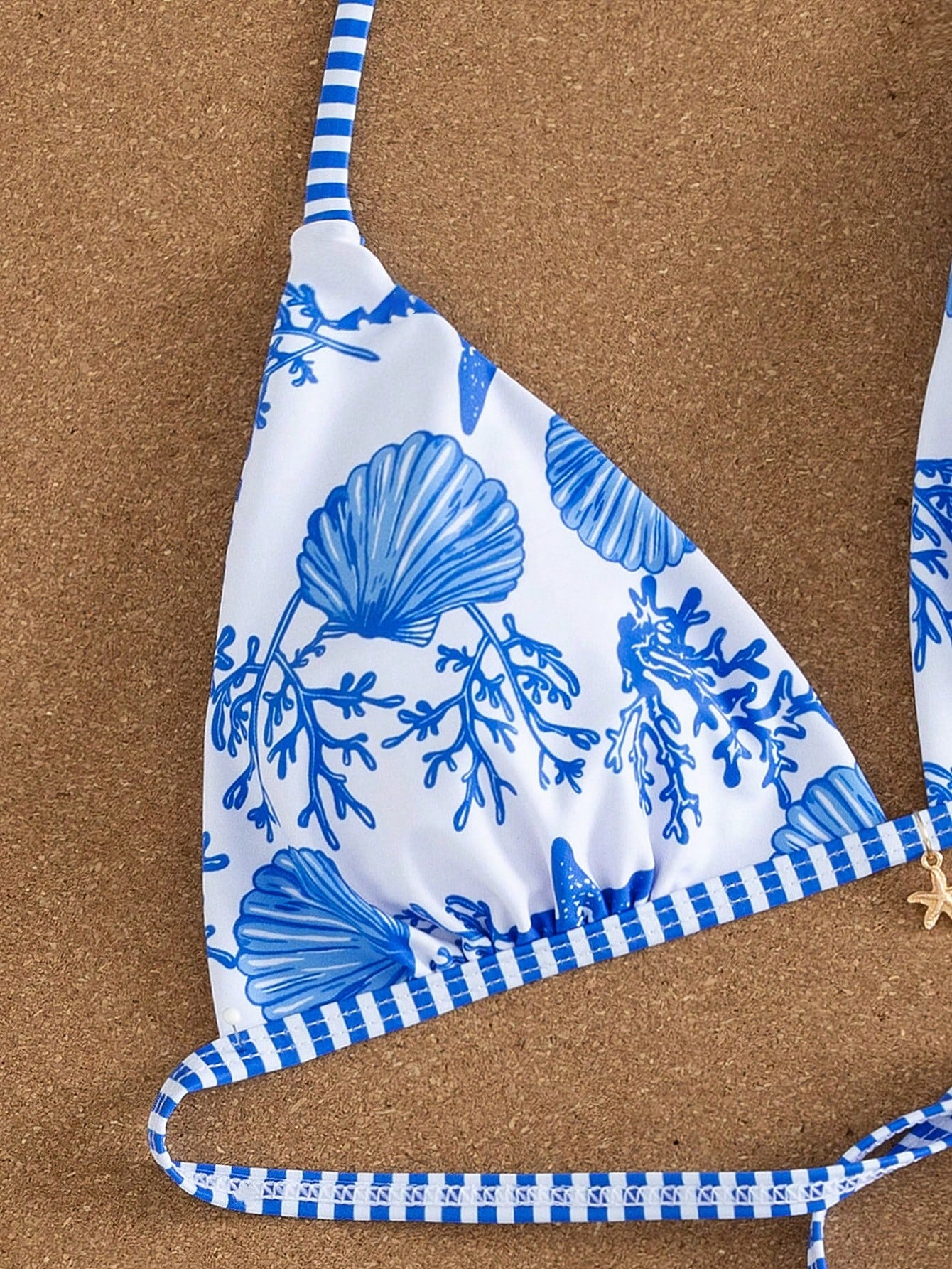 Swim Mod New Arrival Spring/Summer Seaside Casual Vacation Blue & White Starfish Shell Print Halter Bikini Set, Sexy Two Pieces Swimwear