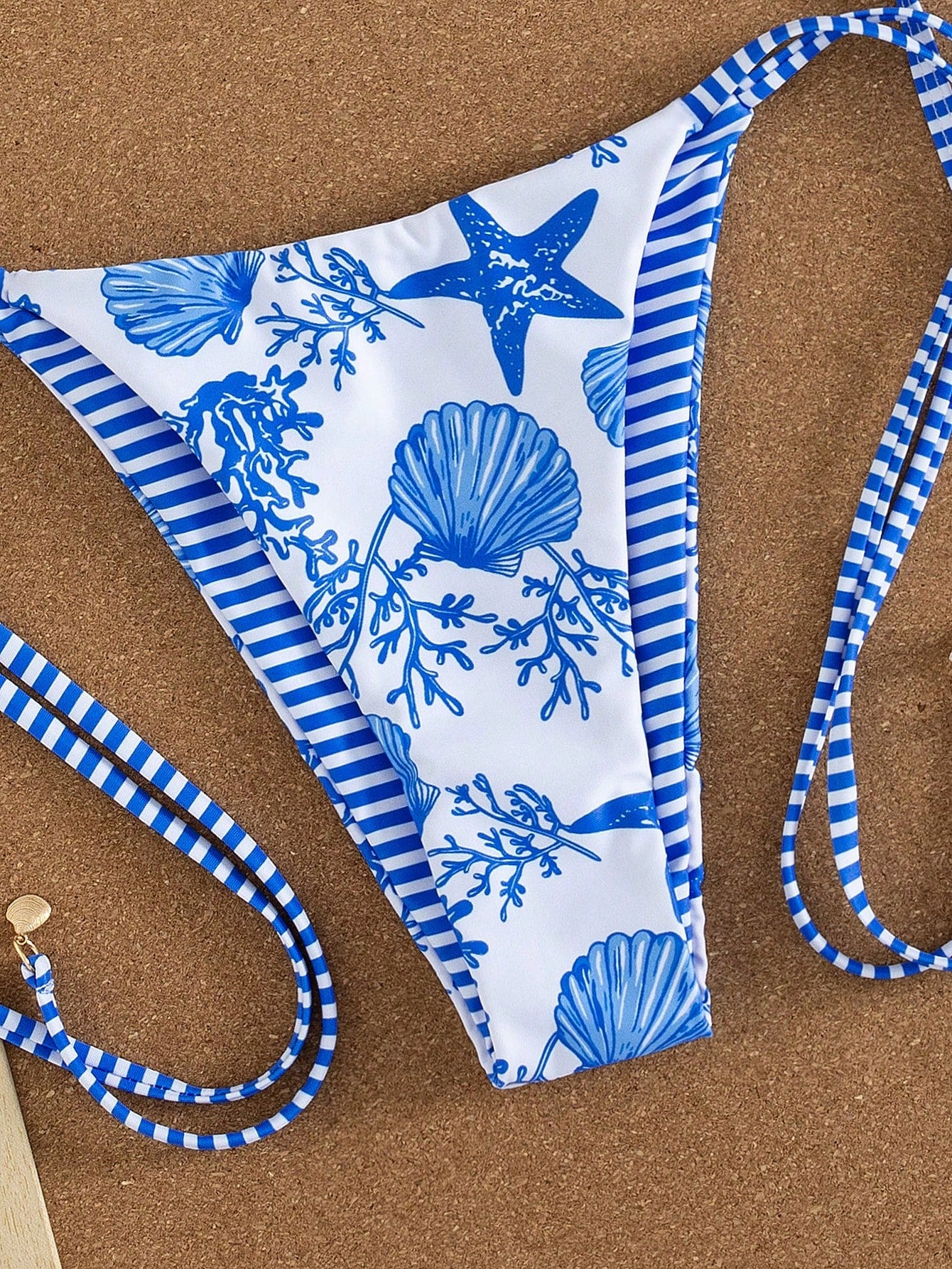 Swim Mod New Arrival Spring/Summer Seaside Casual Vacation Blue & White Starfish Shell Print Halter Bikini Set, Sexy Two Pieces Swimwear