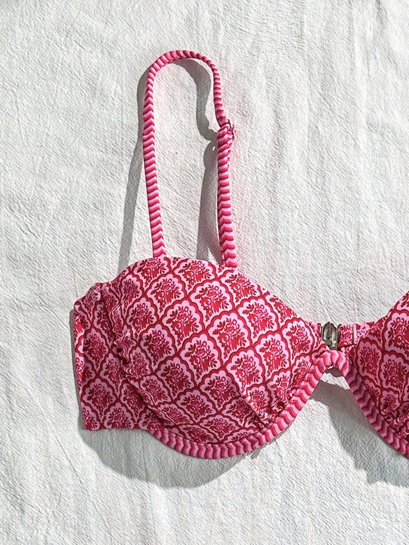 Swim Mod Random Print Wire-Free Push Up Cami Top And Side Tie Swim Bottoms Women 2 Pieces Swimsuit For Beach Summer Holiday Pink