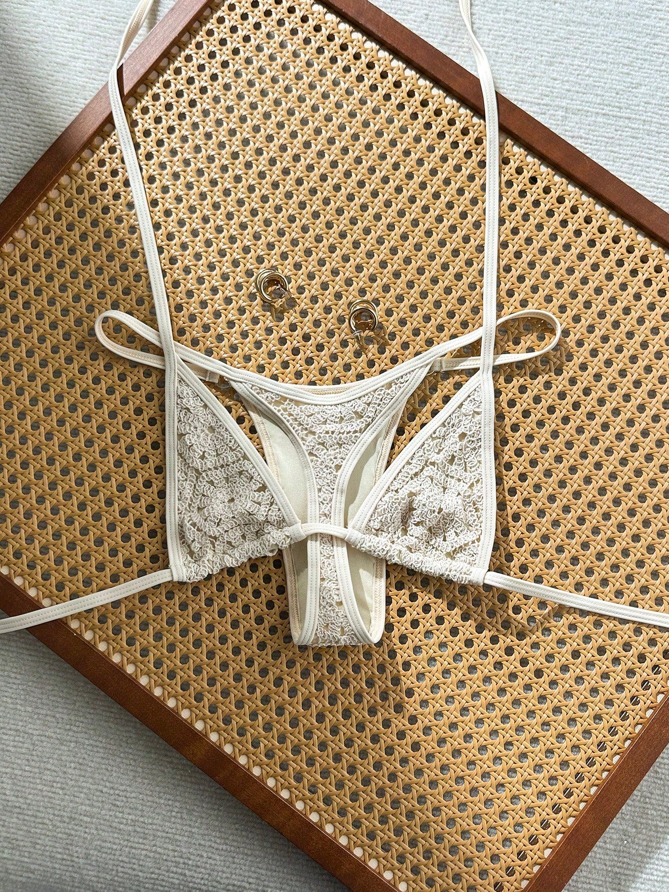 Swim Mod Solid Color Knit Bikini Set For Beach Vacation