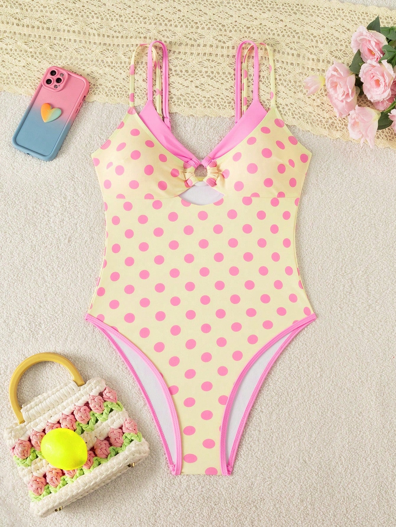Swim Mod Spring/Summer Women's One-Piece Plaid Swimsuit With Spaghetti Strap For Beach Vacation