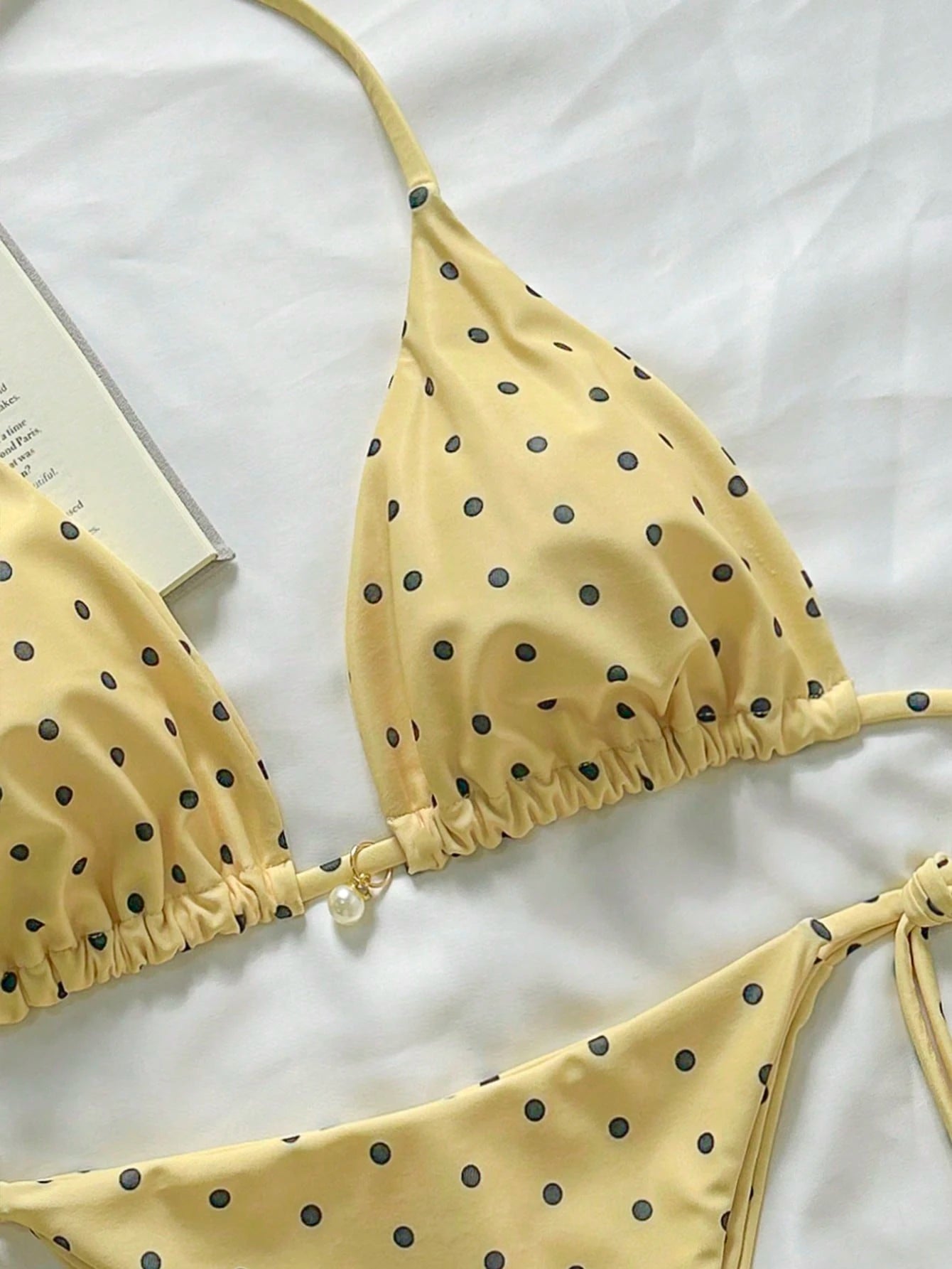 Swim Mod Springbreak Women's Polka Dot Print Halter Tie Front Bikini Set Set, Random Print For Summer Beach Vacation