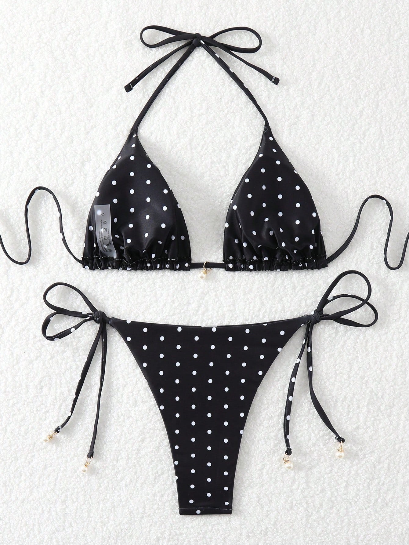 Swim Mod Springbreak Women's Polka Dot Print Halter Tie Front Bikini Set Set, Random Print For Summer Beach Vacation