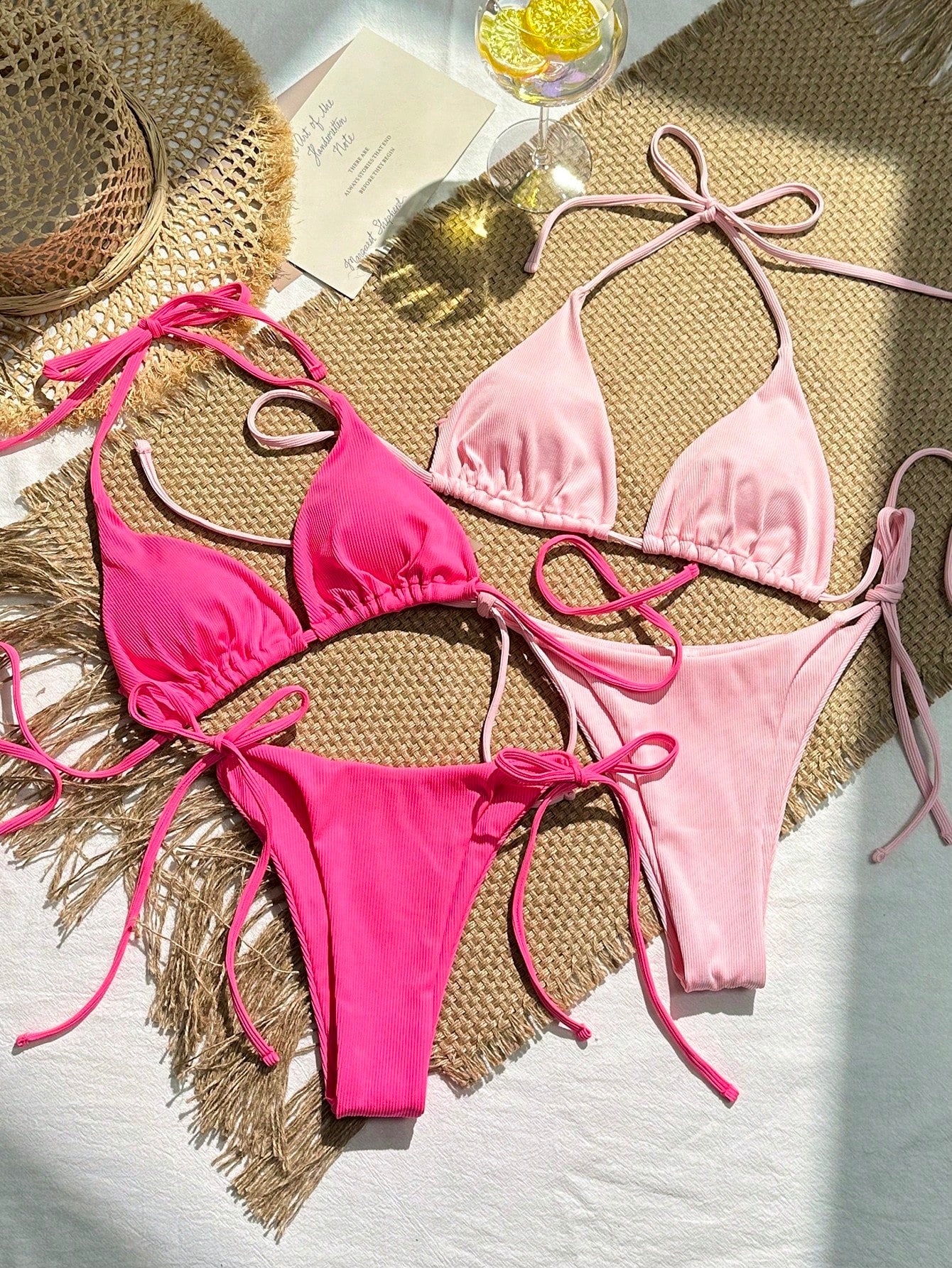 Swim Mod Summer Beach 2 Sets Women's Ribbed Halterneck Separated Bikini Set