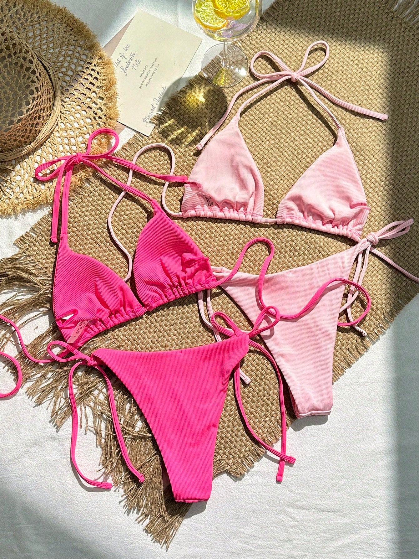 Swim Mod Summer Beach 2 Sets Women's Ribbed Halterneck Separated Bikini Set