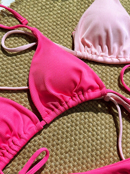 Swim Mod Summer Beach 2 Sets Women's Ribbed Halterneck Separated Bikini Set