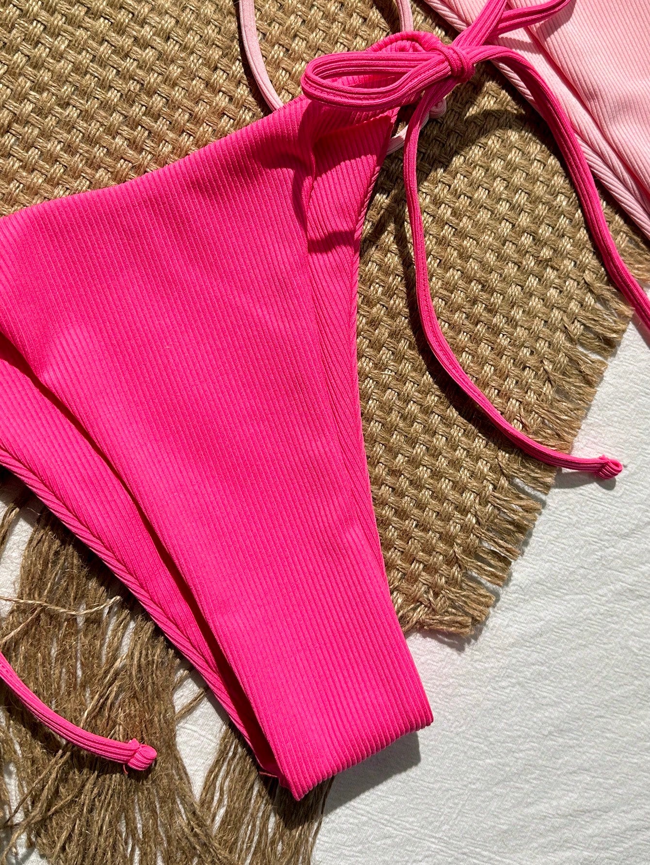 Swim Mod Summer Beach 2 Sets Women's Ribbed Halterneck Separated Bikini Set