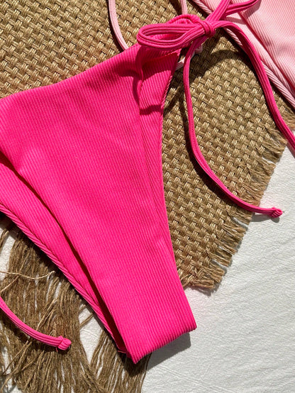 Swim Mod Summer Beach 2 Sets Women's Ribbed Halterneck Separated Bikini Set