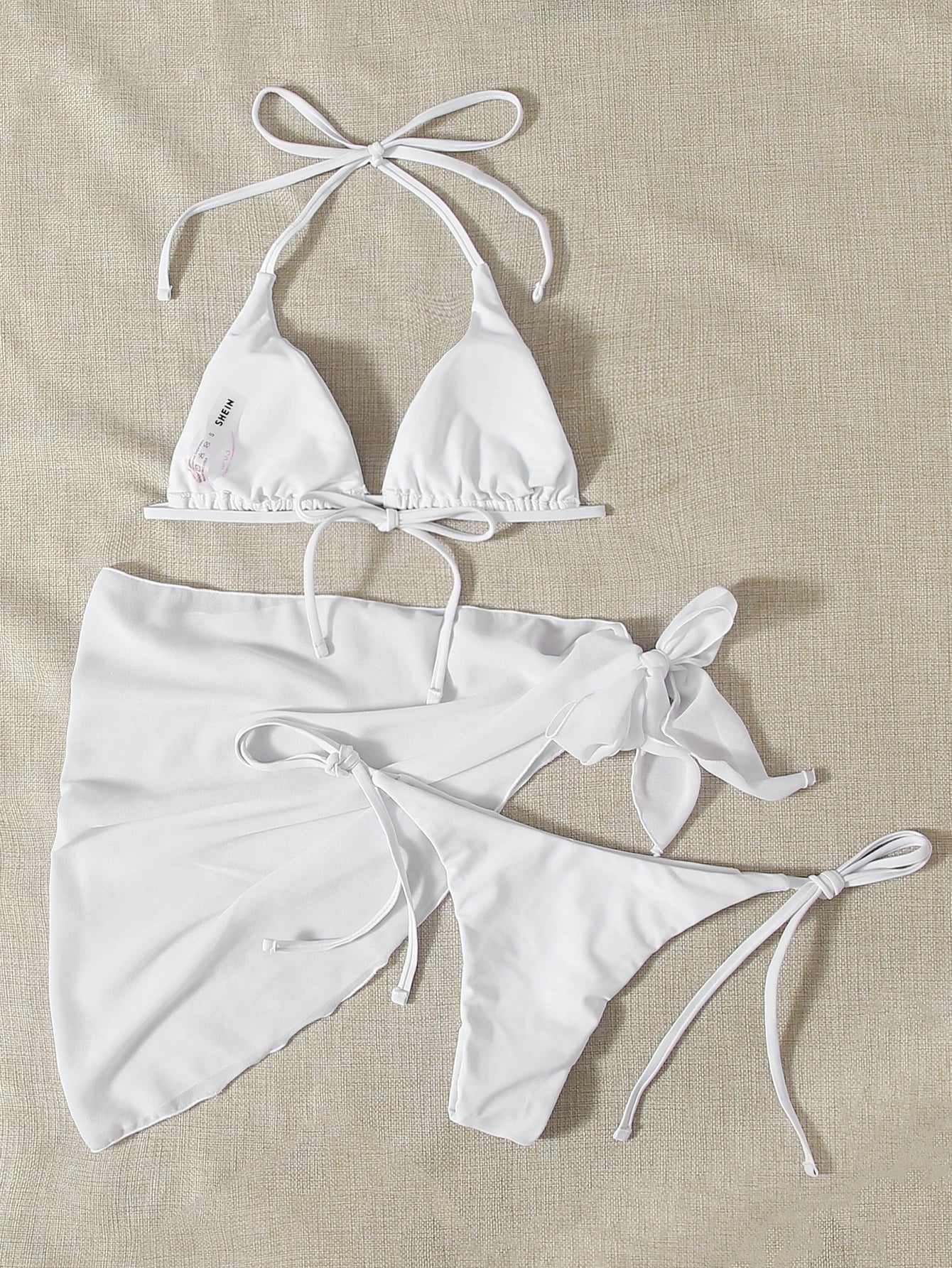 Swim Mod Summer Beach 3packs Triangle Tie Side Bikini Set & Beach Skirt