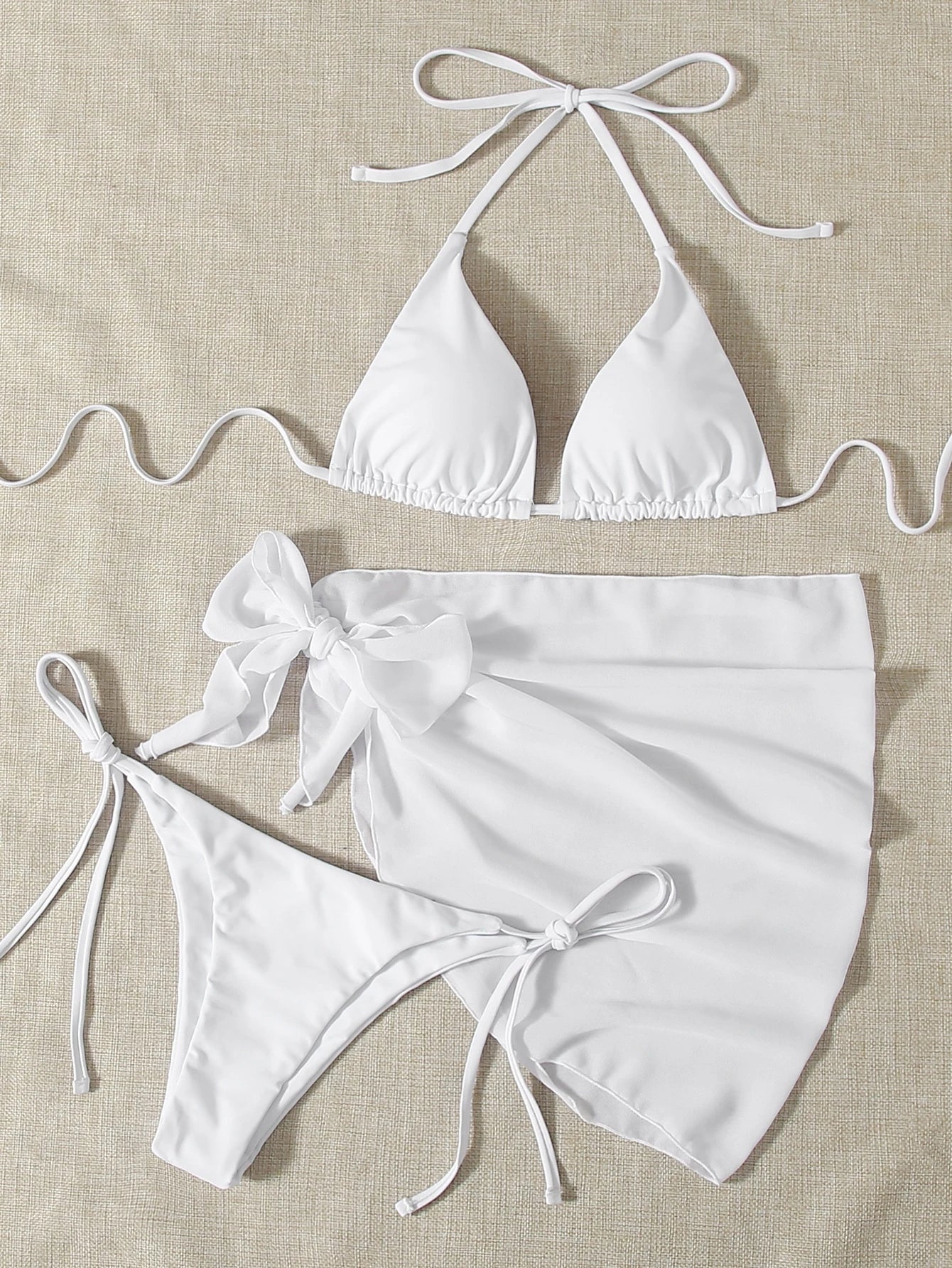 Swim Mod Summer Beach 3packs Triangle Tie Side Bikini Set & Beach Skirt
