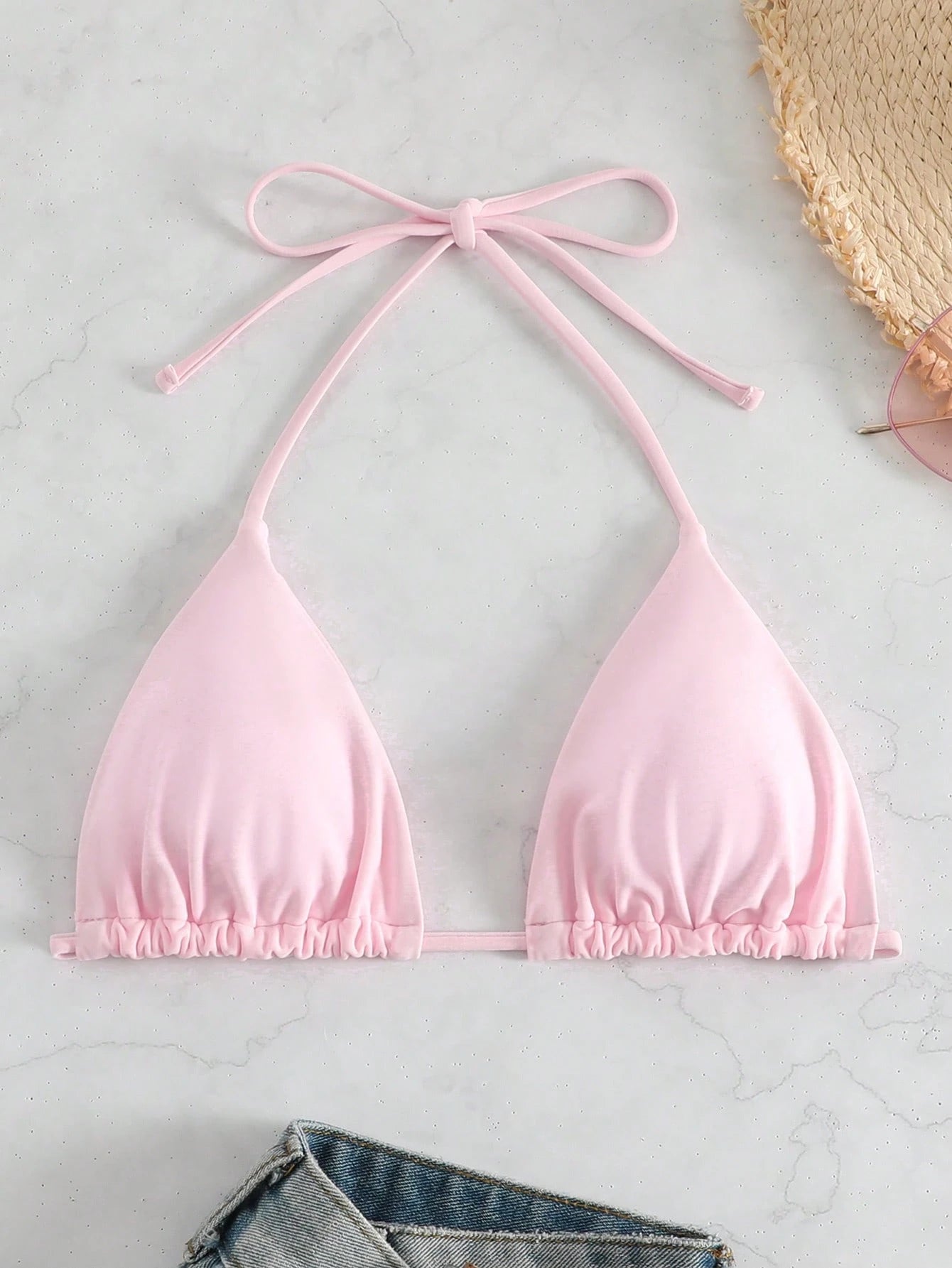 Swim Mod Summer Beach Solid Halter Triangle Bikini Top
