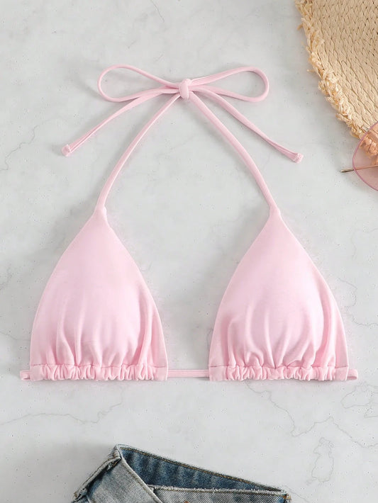 Swim Mod Summer Beach Solid Halter Triangle Bikini Top