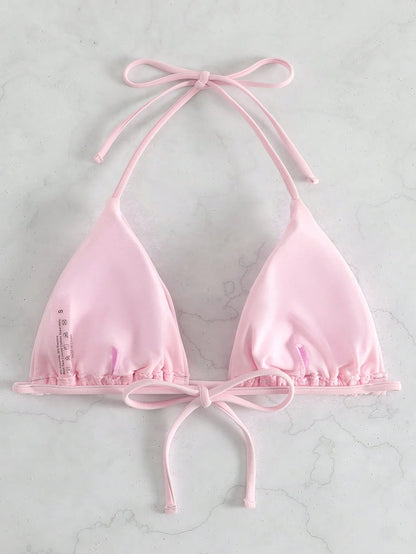 Swim Mod Summer Beach Solid Halter Triangle Bikini Top