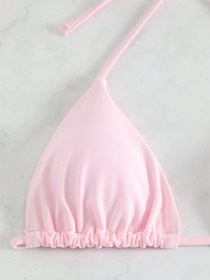 Swim Mod Summer Beach Solid Halter Triangle Bikini Top