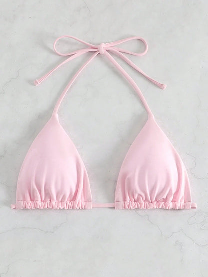 Swim Mod Summer Beach Solid Halter Triangle Bikini Top
